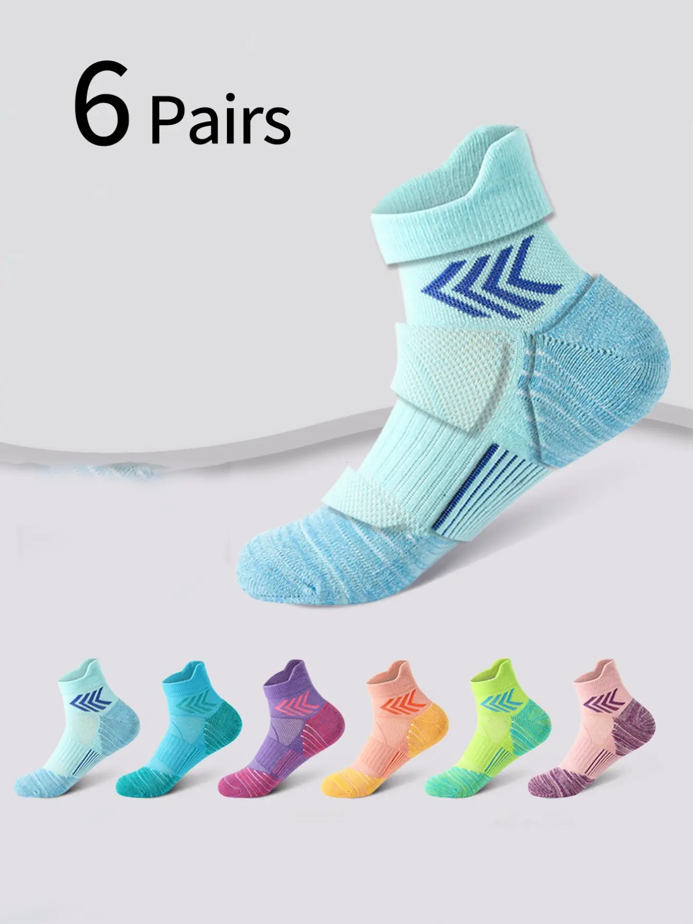 6 Pairs Professional Running Socks, Unisex Short Ankle Socks, Breathable Compression Socks, Breathable Compressible Sport Socks for Marathon, Gym, Basketball, Yoga, Athletic Socks