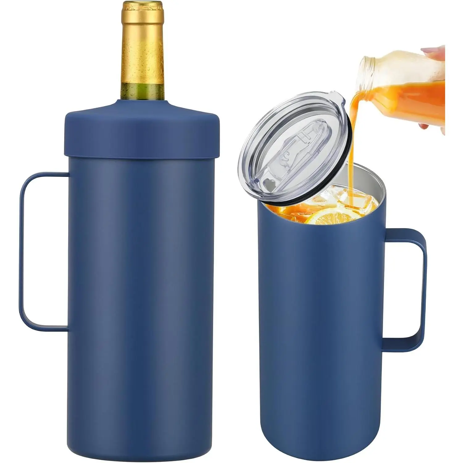 2 IN 1 Wine Chiller Single Bottle and Travel Tumbler, 42oz Stainless Steel Iceless Cooler Wine Bottle, Insulated Mug with Lid, Keep Wine Cold up to 6 Hours Fits Most Wine Bottles Gift for Wine Lovers