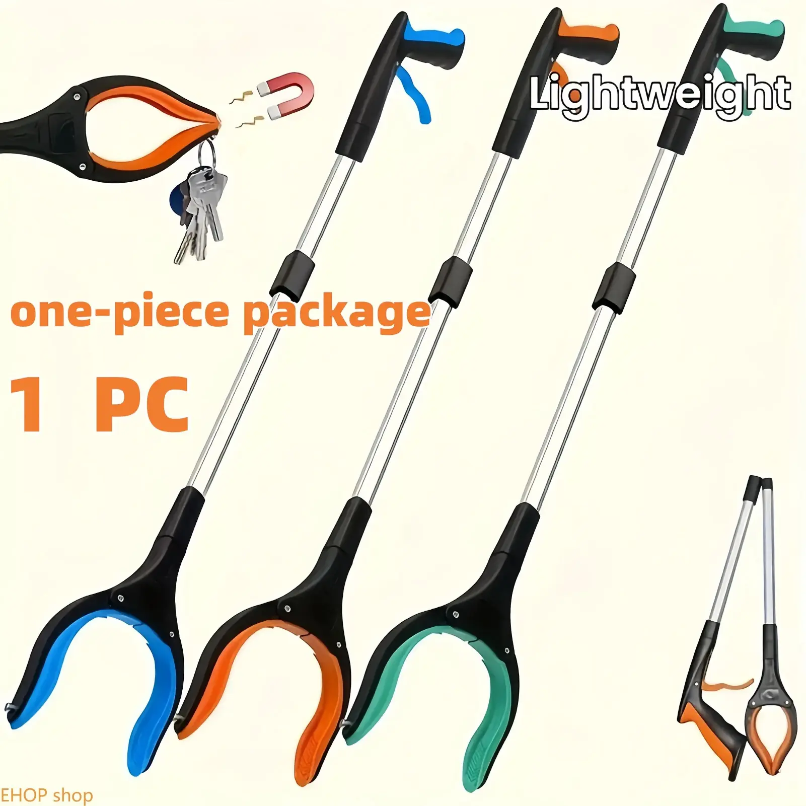 Foldable Grabber Reacher Tool for Seniors - Mobility Pick Up Aid with a Rotating Jaw and Magnetic Tip for Indoor/Outdoor Use