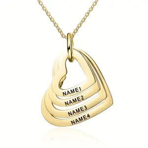 Women's Personalized Stainless Steel Chain Jewelry Necklace - Custom Family Names, Engraved Heart-Shaped Pendant, Heart Initial, Laser-Engraved Design, Versatile All-Match Costume Jewelry for Mothers, Engraved Heart-Shaped Necklaces, Heart Initial Necklac