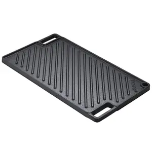 【DealsForYouDays】VEVOR Reversible Grill/Griddle, 9.7" x 16.7" Pre-Seasoned Cast Iron Griddle, Rectangular Double Burner Griddle Pan, Non-Stick Family Pan Cookware with Handles, Flat Top Plate for BBQ, Gas Grill, Black