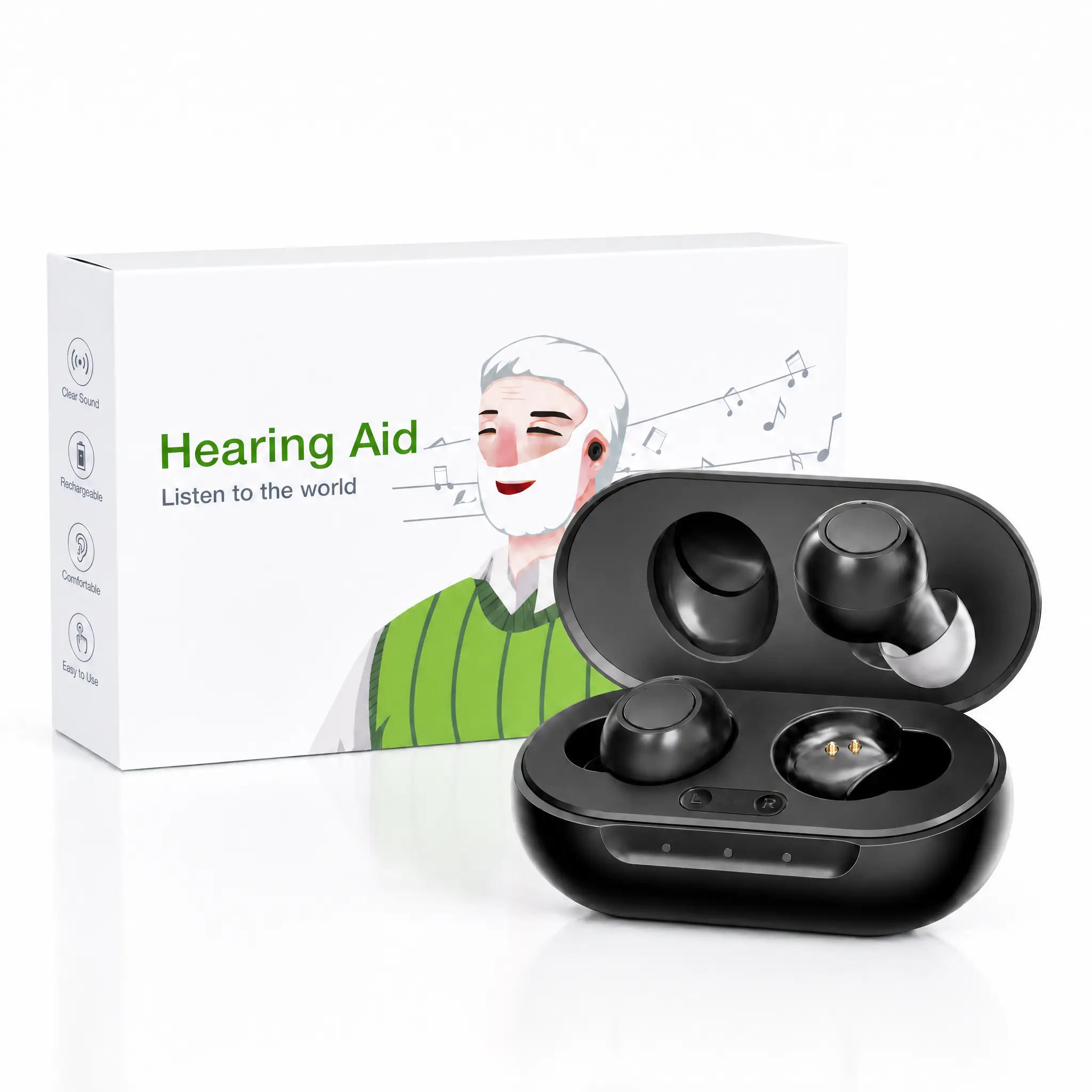 【HEALTHTREE】FDA Registered OTC 16-Channel Digital Chip In-Ear Hearing Aids for Adults, Rechargeable Silicone Wireless Invisible Devices with Automatic Noise Reduction, Push Button, Speech Clarity, Travel Solutions, Hearing Impaired Support