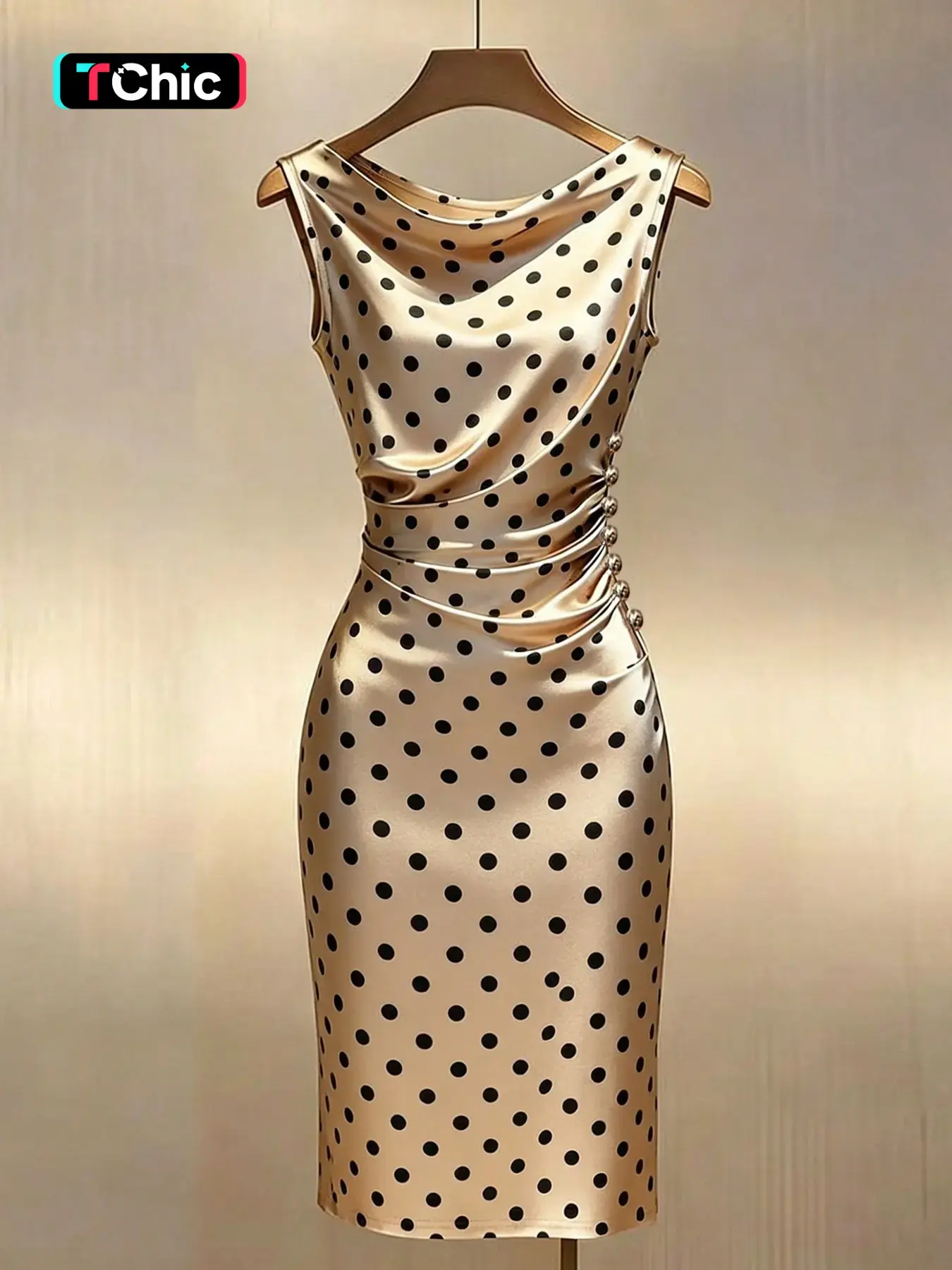 Polka Dot Halter Sleeveless Bodycon Dress, Bodycon Fitted, Lightweight Luxury Polka Dot Office Skirt, Vintage Polka Dot, Satin High-End Look, Elegant Office Style, Chic