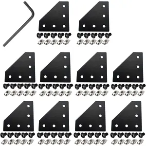 10Pcs L Shape 5 Hole 2020 Corner Bracket Joint Plate Aluminum Extrusion Connector with 50Pcs T-Nuts, 50Pcs Screws & 1Pcs Wrench for 20 x 20mm Series Aluminum Extrusion Profile