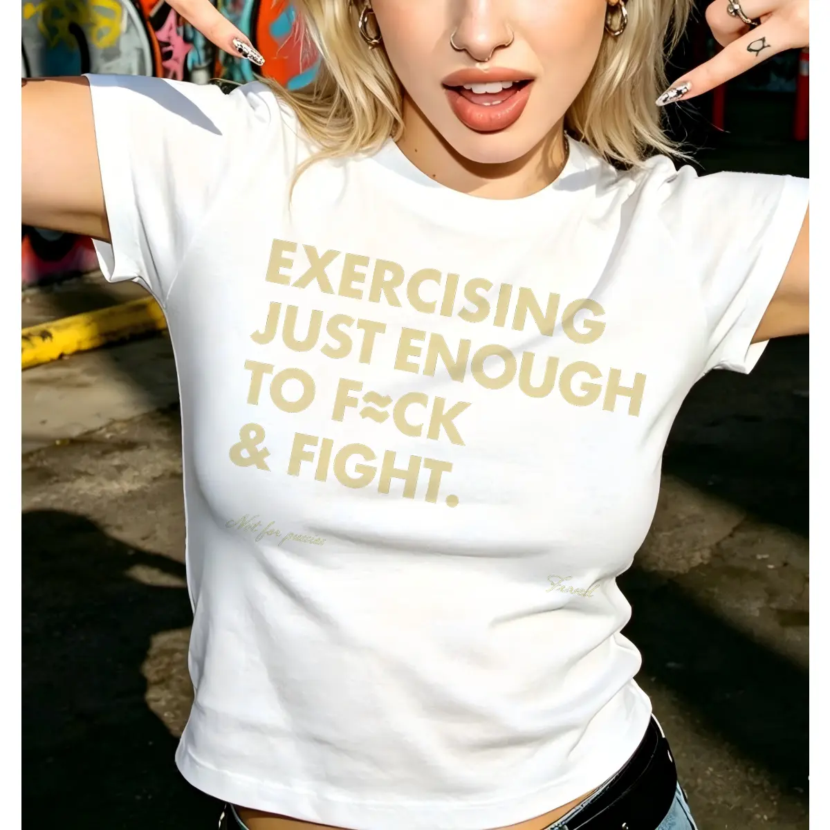 Unisex Exercising Just Enough to F*** & Fight Printed T-Shirt, Retro Vintage Y2K Streetwear Casual Tee, Sports & Outdoor Top, Gift for Men Women compression shirts