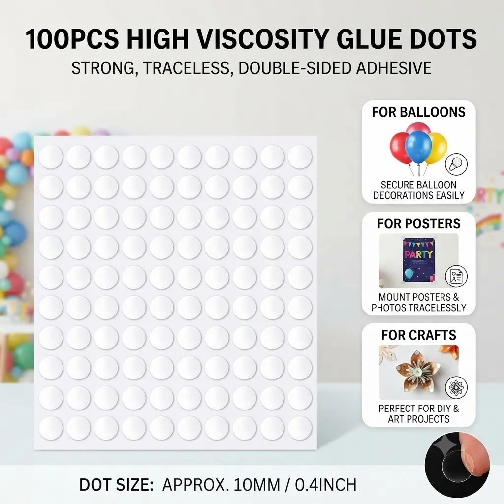 Yitape 100pcs High Adhesive Tape Points, Strong Hold for Party Balloons, Posters Installation, Craft Projects, Sticky Strips, Adhesive Tabs, Long Lasting Adhesive