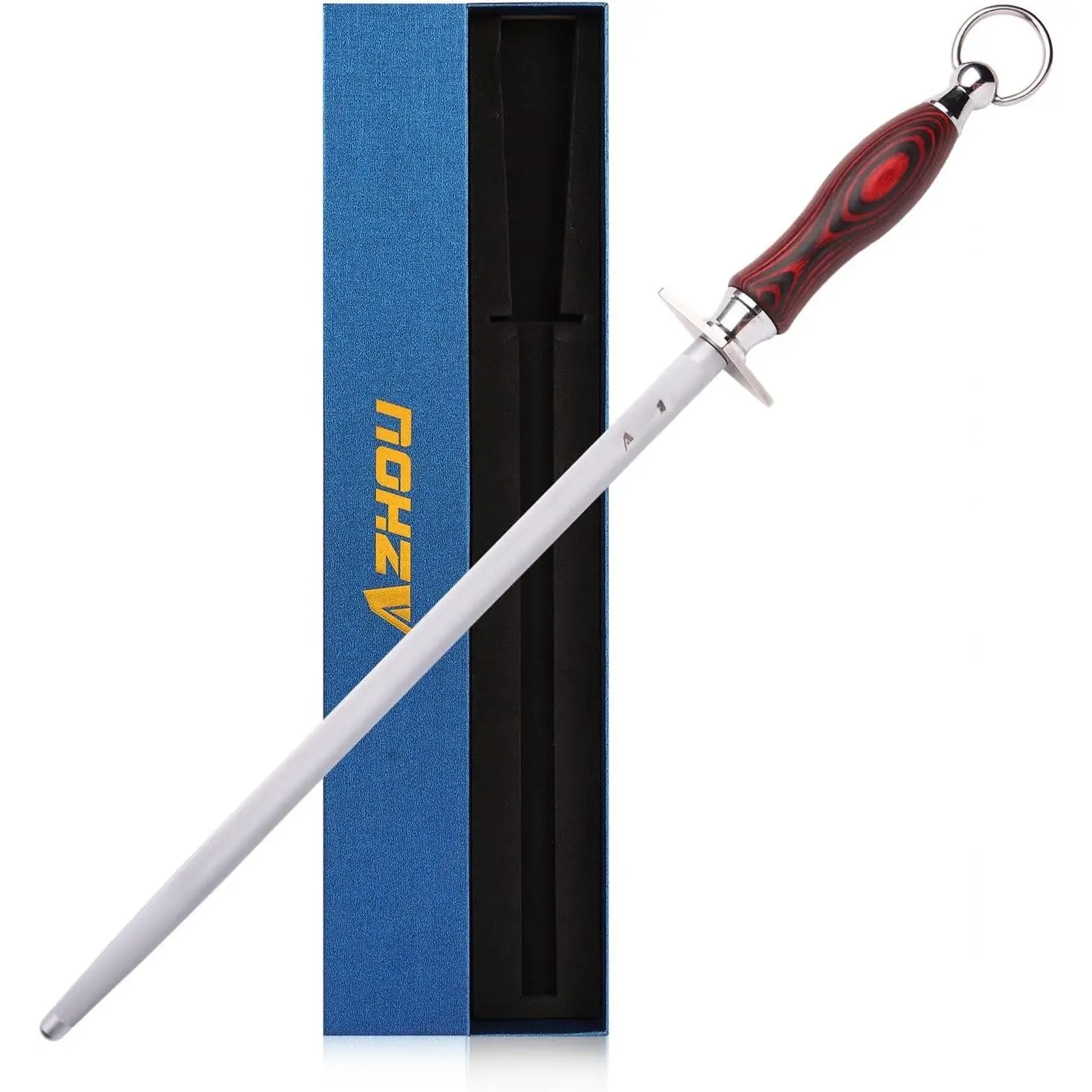 12" Professional  Sharpener Steel Rod - T12 Carbon Steel (HRC 65±1), Fine 200 Grit for Kitchen & Chef , Easy to Use with Non-Slip Wooden Handle &  Box
