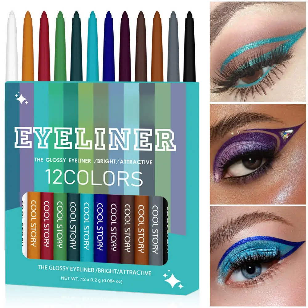 12 Color Glitter Metallic Eyeliner Pen Set, Waterproof, Long-Lasting, Easy Application, Perfect for Daily, Stage, Cosplay Makeup