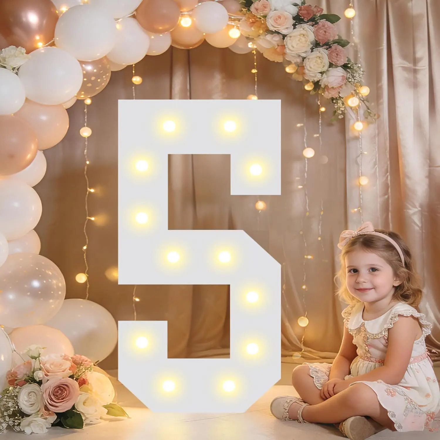 2.4FT Light Up Numbers, Marquee Numbers 2.4 Feet Tall Decor for Her Him, Big Sign for 5th 15th 50th Birthday Anniversary Decoration Backdrop, Large Pre-Cut Frame Number 5