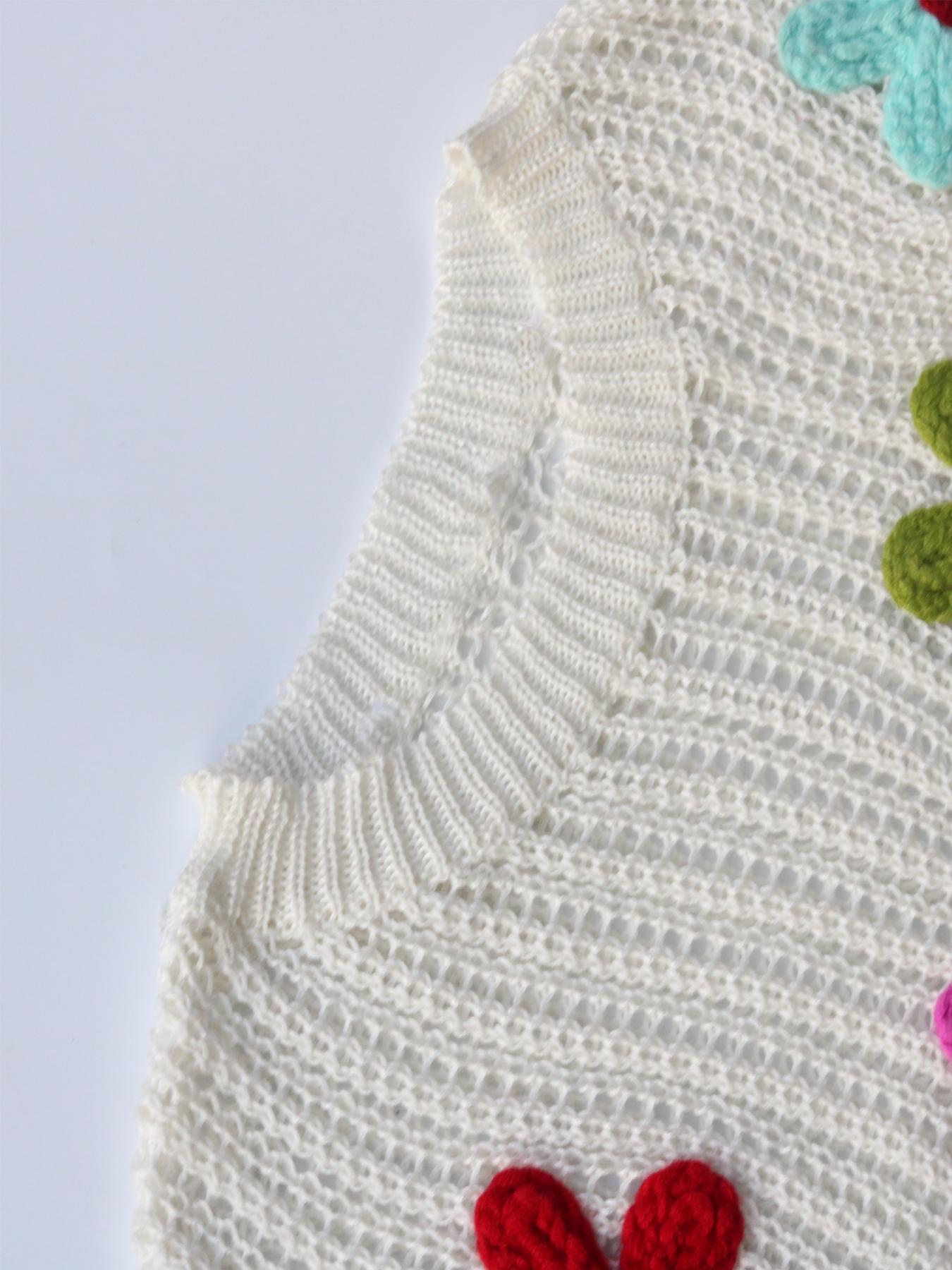 Women's Summer Crochet Floral Short Sleeve Pullover Knit Shirt, Boho Style Loose Fitting Beach Cover-Up for Trendy