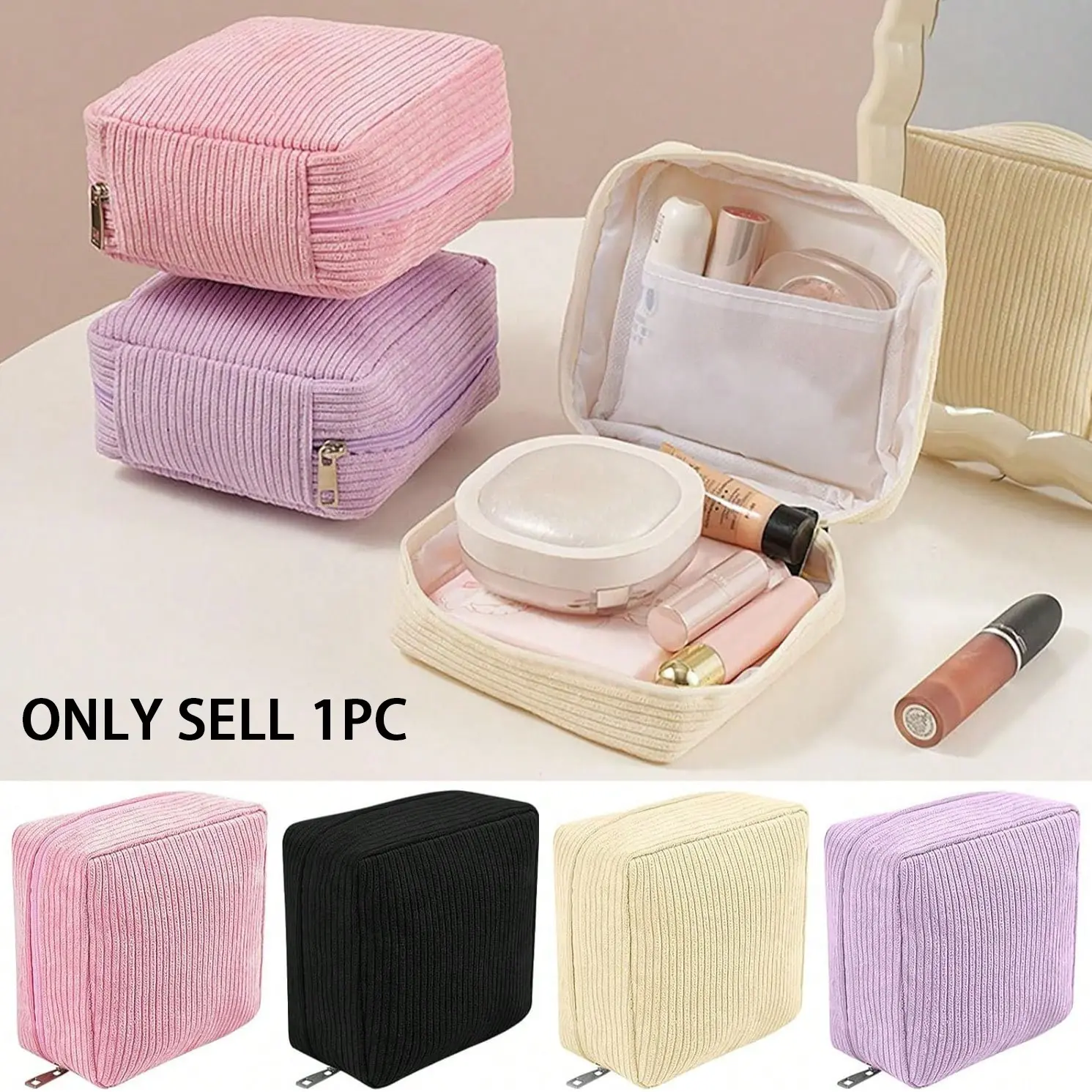 Velvet Travel Multi-Functional Cosmetic Organizer Bag, School Supplies Storage Bag, Sanitary Pad Holder, Classic Style, Solid Pattern