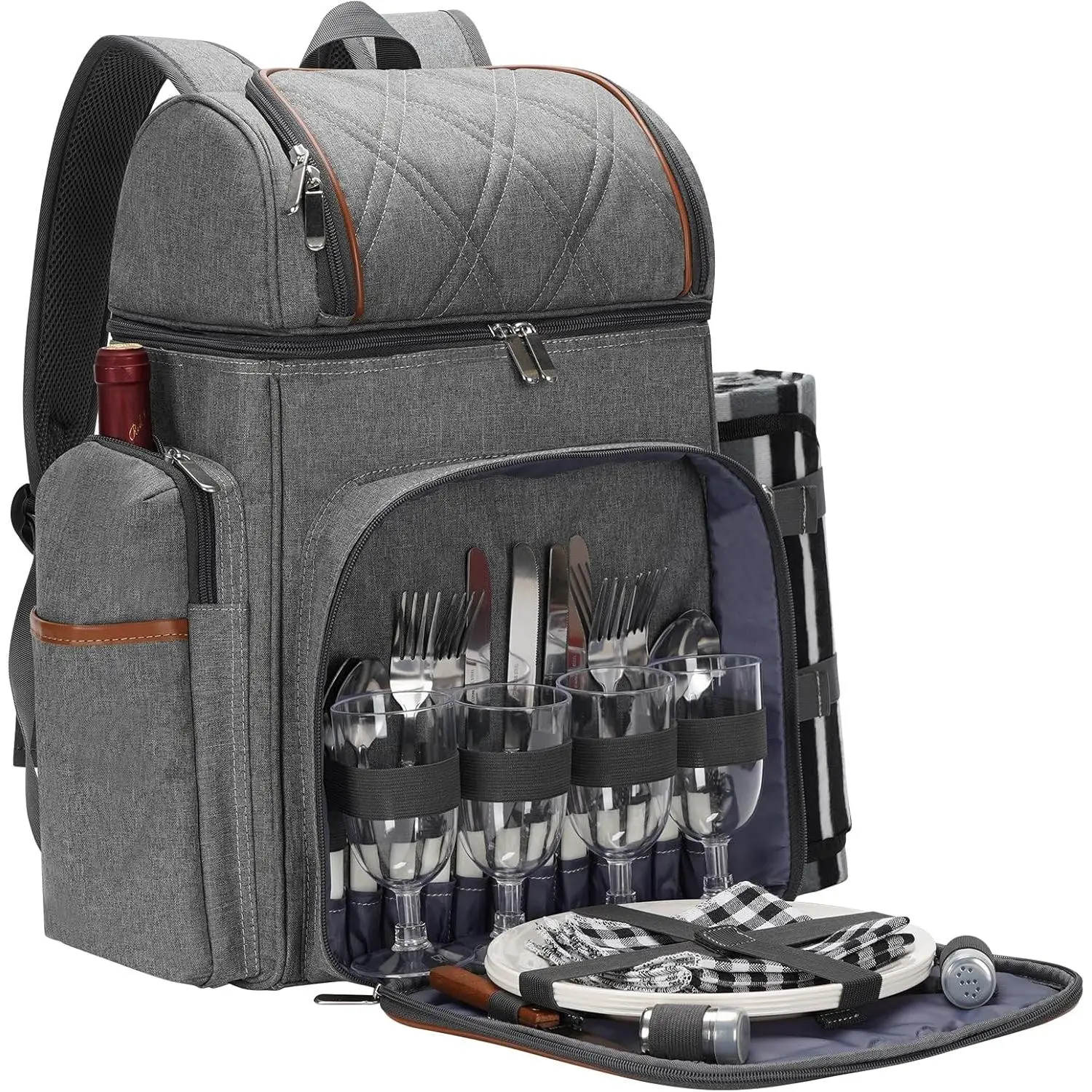 Picnic Backpack , Picnic Basket Set,Picnic Bag, Beach Cooler Backpack with Insulated Cooler Wine Pouch,Picnic Blanket, Double Deck Picnic Backpack for Beach,Camping,Park