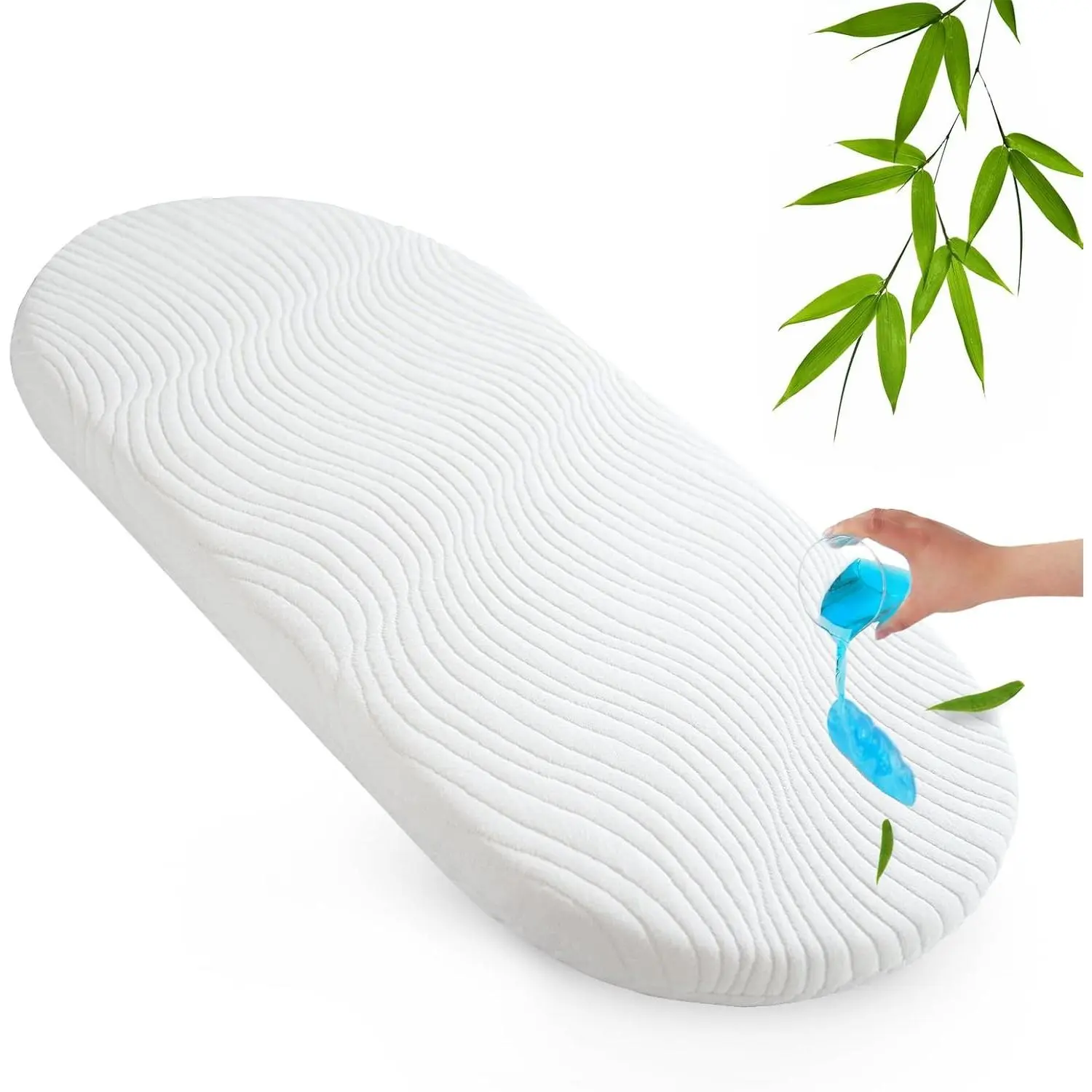 Baby Bassinet Mattress Pad 15" x 30" x 1.5", Waterproof Oval Moses Basket Mattress with Removable & Washable Cover