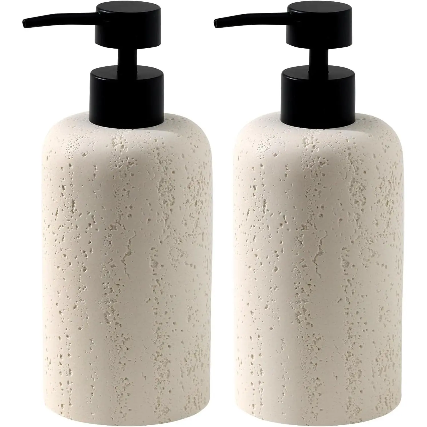 Soap Dispensers 400mL 13.5 OZ, 2 PCS Luxurious Hand Dish Lotion Shampoo Soap Dispenser Jar, Travertine Soap Pump Bottles for Kitchen Bathroom Countertop (Cream)