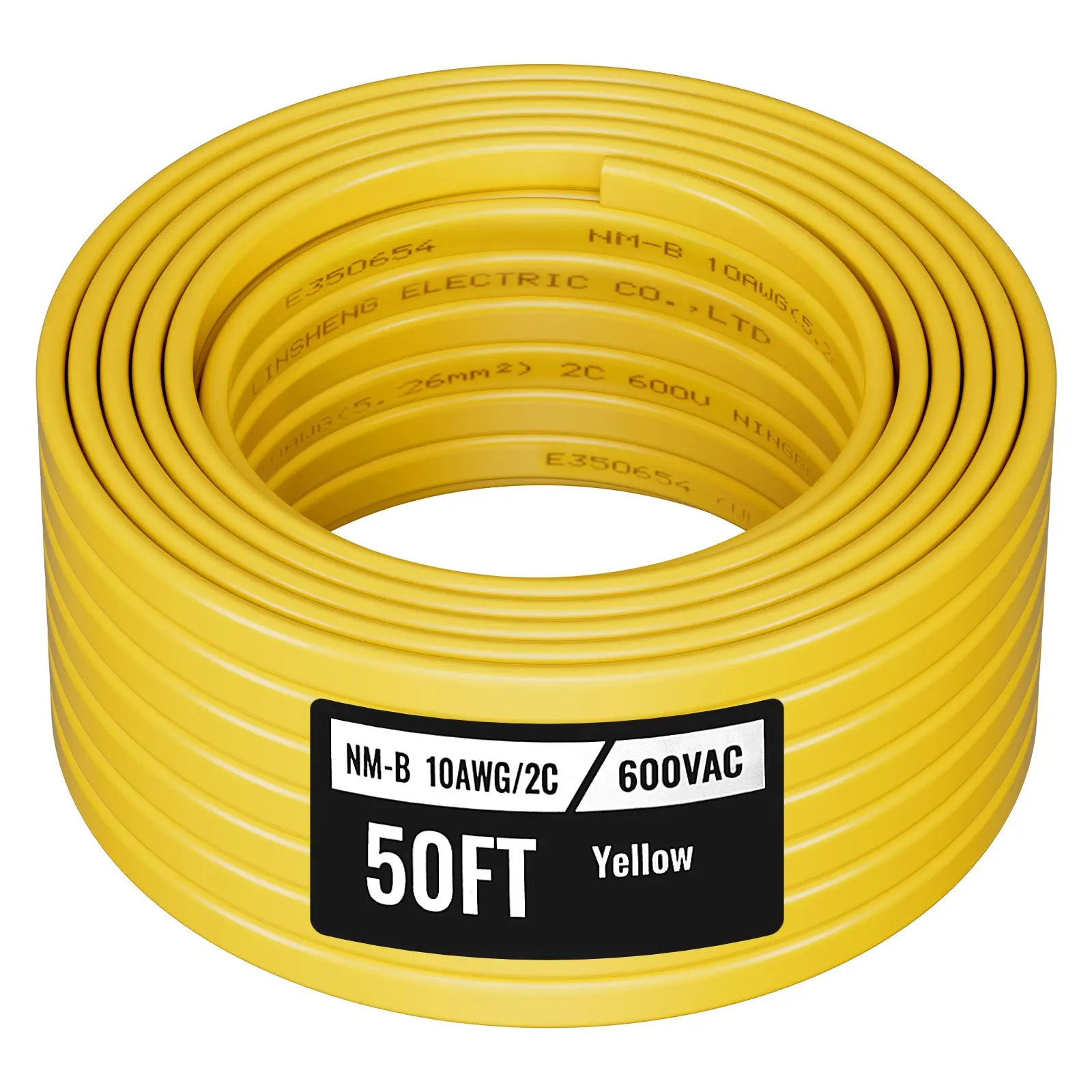 NM-B Wire, 10AWG/2C Non-Mettalic Residential Indoor Electrical Wire with Ground, PVC Sheathed High-Purity Copper Core Cable, for Outlets, Switches, Other Loads Lighting Wiring Projects(50 ft)