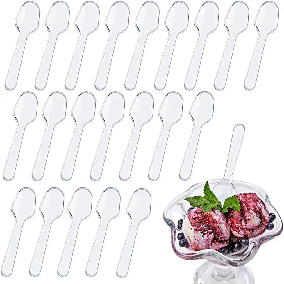 1000 PCS Mini Clear Tasting Spoons Ice Cream Dessert Plastic Taster Spoon Jelly Yogurt Pudding Cake Spices Food Appetizer Supplies, 2.95 x 0.79Inch