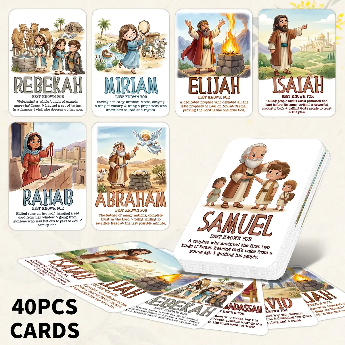 40pcs Bible Character Flashcards, Christian Educational Cards, Religious Learning Cards, Visual Bible Character Stories Cards, Bible Character Memory Cards, Study Cards, Creative Gifts