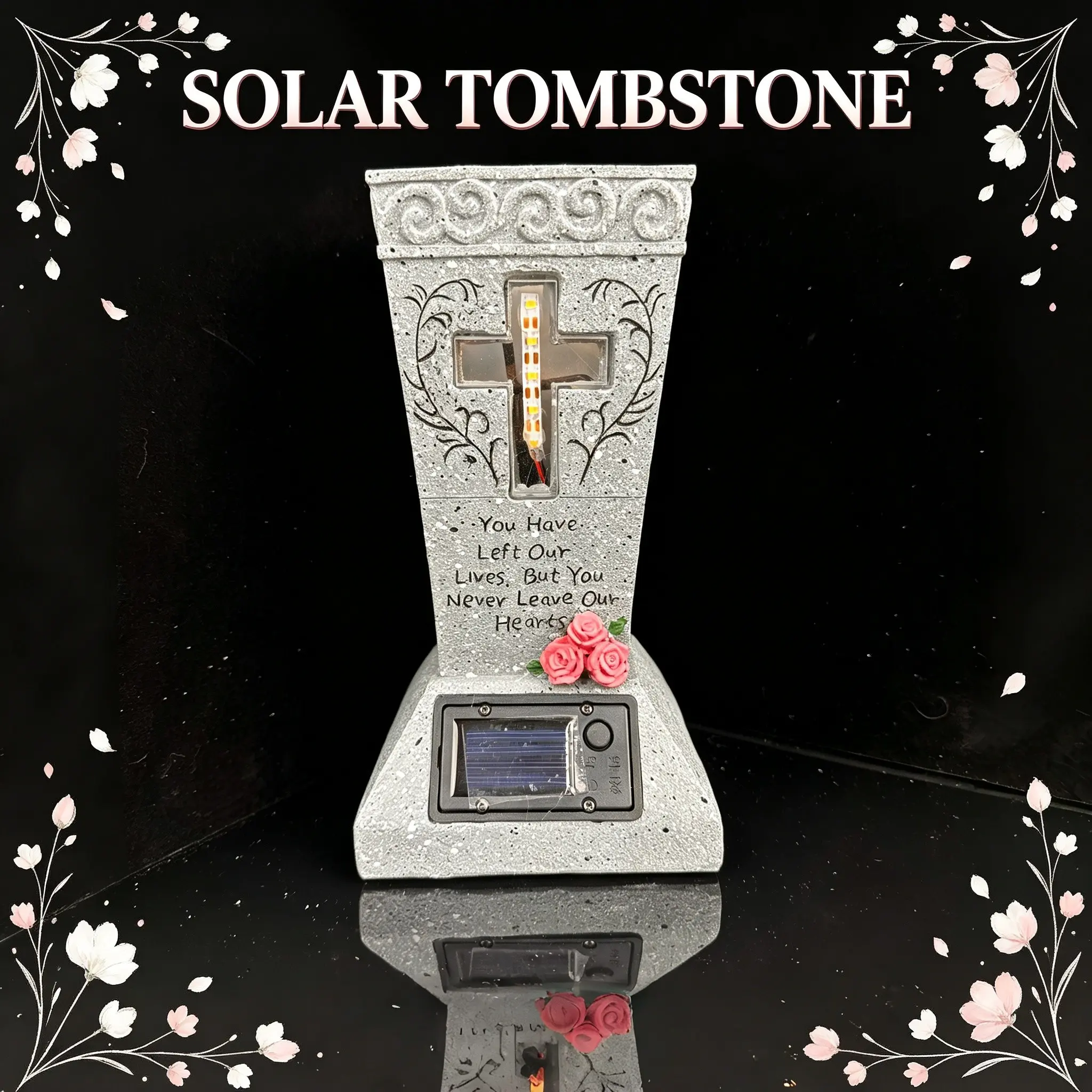 Solar Powered Cemetery Vase with LED Light, Decorative Flower Vessel, Statue Memorial Decoration, Sharp Point Design, Gift for Lost Loved Ones, Floral Arrangement Holder