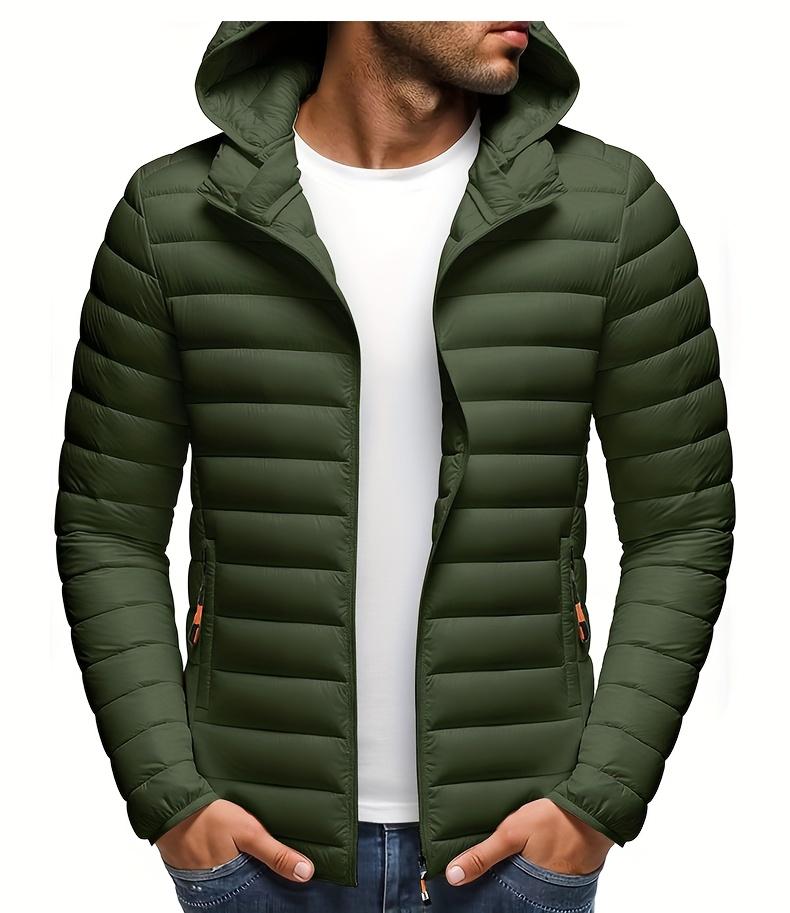 Men's Stand Collar Hooded Jacket - Warm, Windproof Thickened Coat, Detachable Hood, Solid Color Design, Thickened Nylon Fabric for Cold Weather, Casual Style, Zip Closure, Dry Clean Only, Winter Stand Collar Hooded Thickened Coat Spooky Fuzzy Crew Socks W