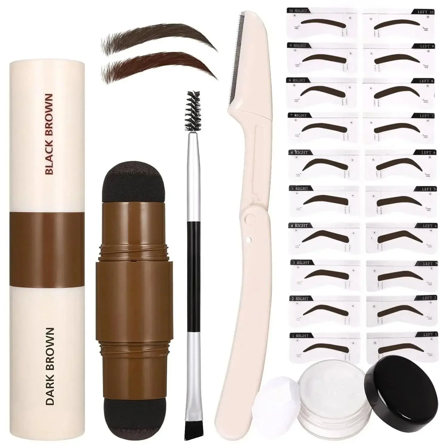 25PCS Eyebrow Stamp Stencil Kit With Dual-Color Eyebrow Stamp Pomade,20 Reusable Eyebrow Stencils,Finising Powder,Brush,Eyebrow Razor,Zipper Pouch,Waterproof Eye Brow Stamping and Shaping Kit