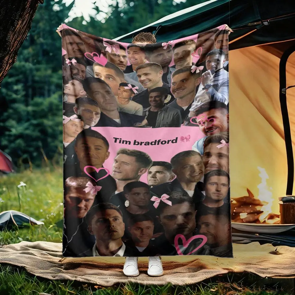 Tim Bradford Multi Photo Collage Pink Bow Sweet Heart Custom Flannel Throw Blanket The Rookie TV Show Fan Soft Warm Blanket Gift for Neutral Female Fans All Ages