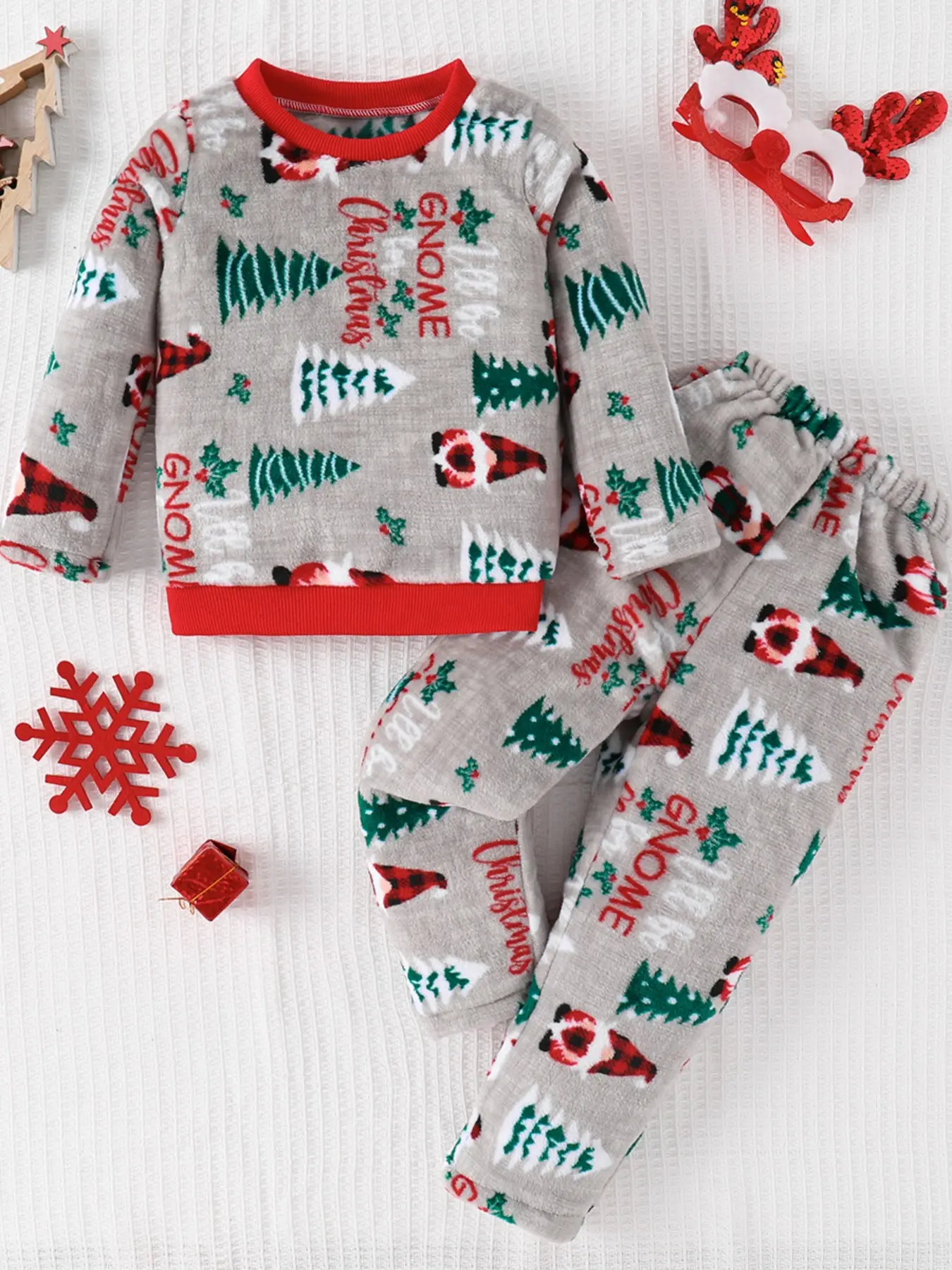 Two-Piece Kids Boys Casual Flannel Long Sleeve Fuzzy Set, Fashionable Daily Wear, Christmas Student, Cozy and Stylish