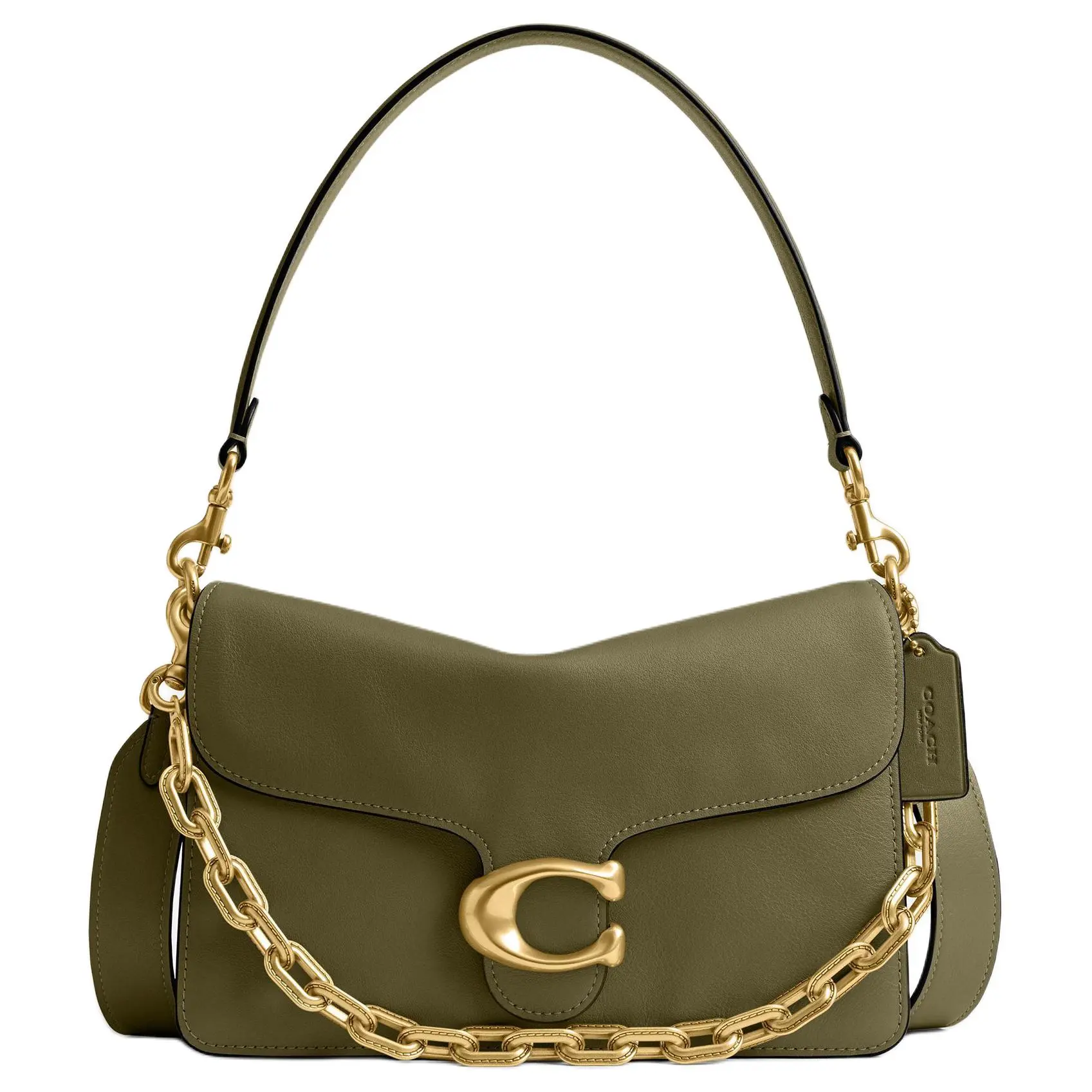 COACH Tabby 26 Chain Shoulder Bag for Women – Medium Olive Green Leather with Brass Hardware