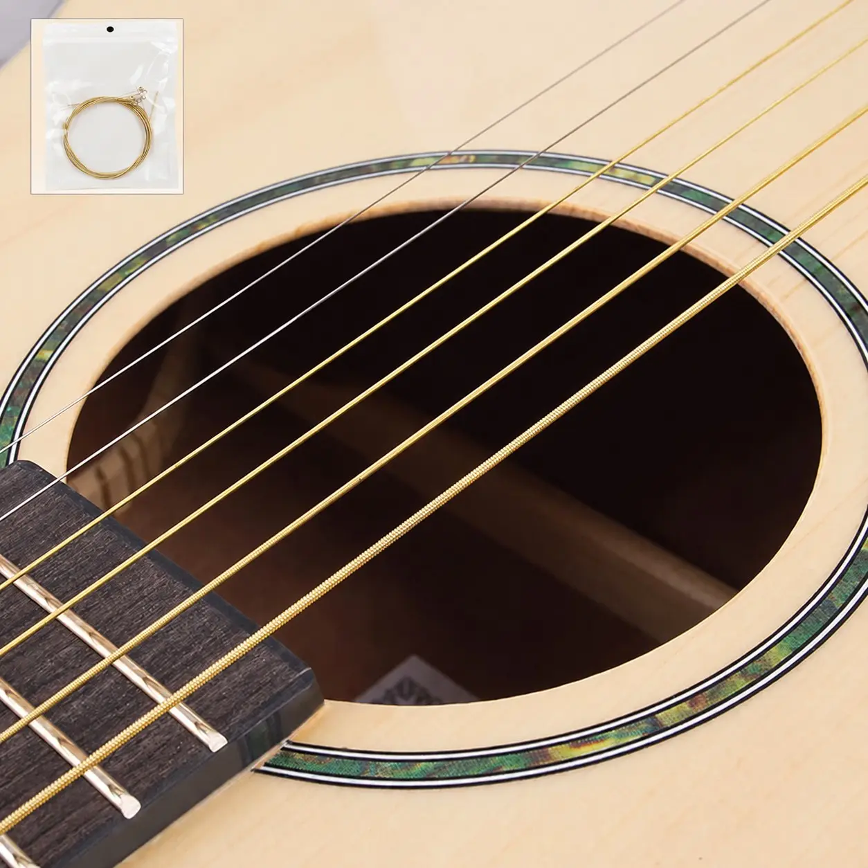 Six-Pack Guitar Strings Set, Folk Guitar String Kit, Durable Rust-Resistant Bright Sound Vibrant Tone, Complete Replacement Strings Easy Installation, Guitar Accessories