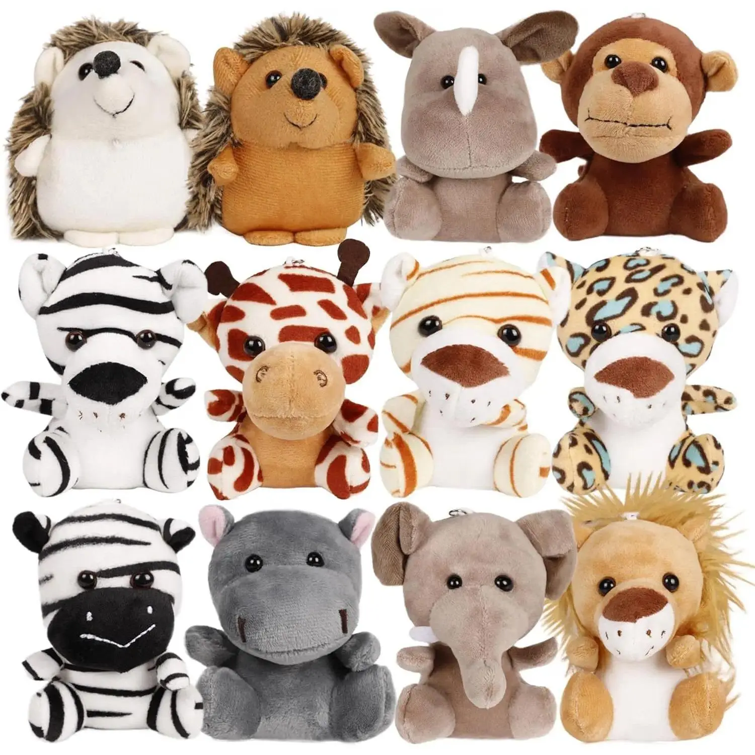 Cute 12cm Mini Safari Jungle Stuffed Animals - 12-36 PCS Soft Furry Collectibles, Stress Relief Learning Party Favors for Birthday Gift Bags (Toys & Hobbies Classic Novelty Toys), Soft Squishy Companion (Elephant, White Tiger, Hippo)