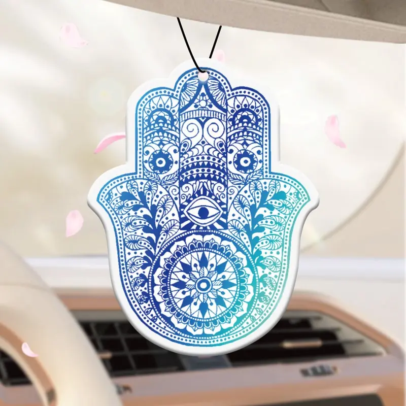 Gradient Blue Mandala Hamsa Hand Evil Eye Car Hanging Air Freshener, Natural Plant Extract, Long Lasting, Heat Resistant, Non-Toxic