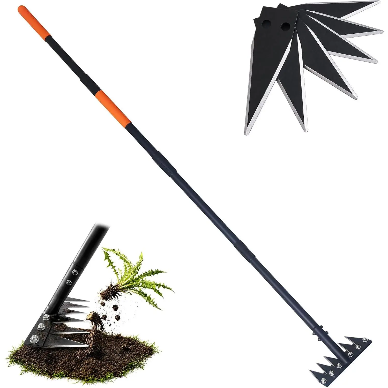 6-Tine - Weed Rake , 35-65"  No-Bend Iron Weeding Rake
