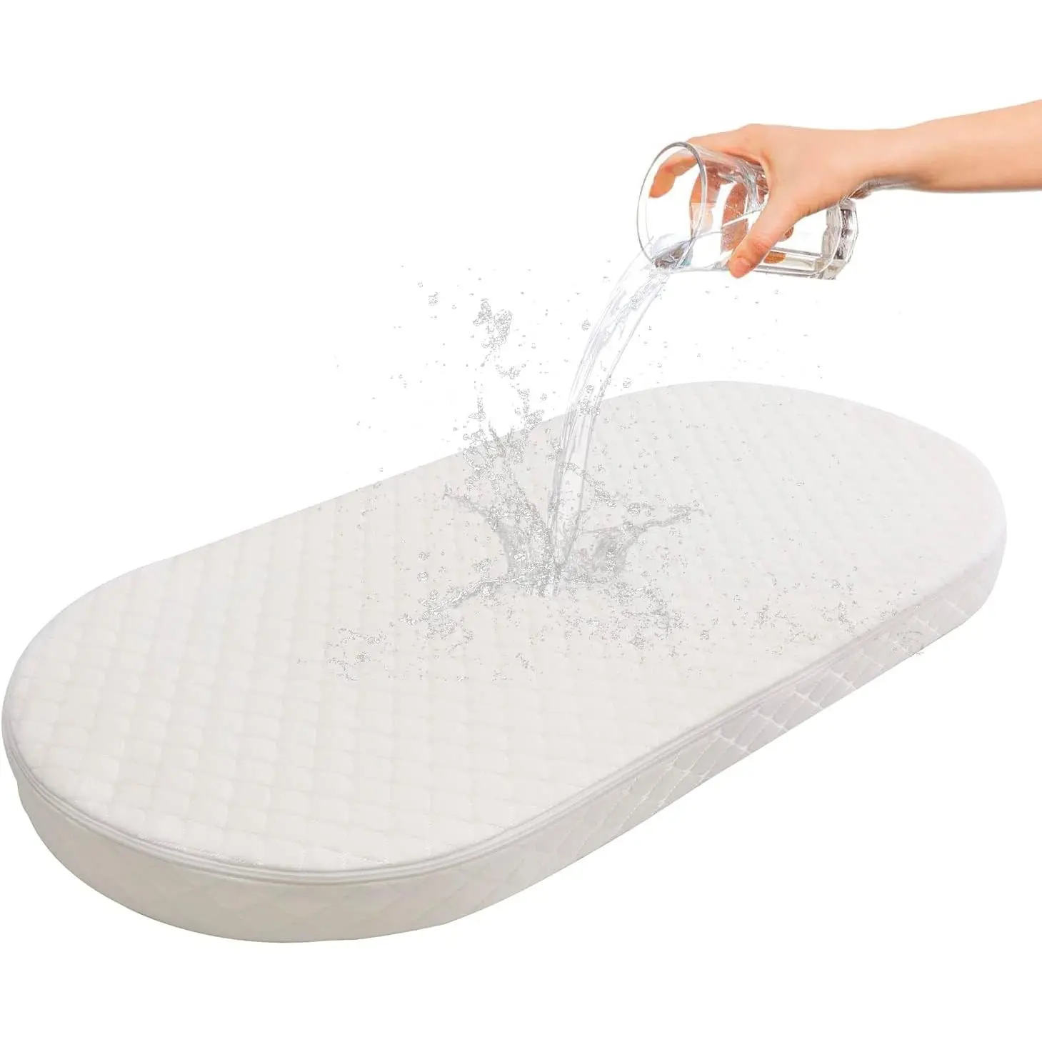 Oval Baby Bassinet Mattress - Breathable Hypoallergenic Non-Toxic Premium Foam with Removable Waterproof Cover, 15" x 30" x 2", White