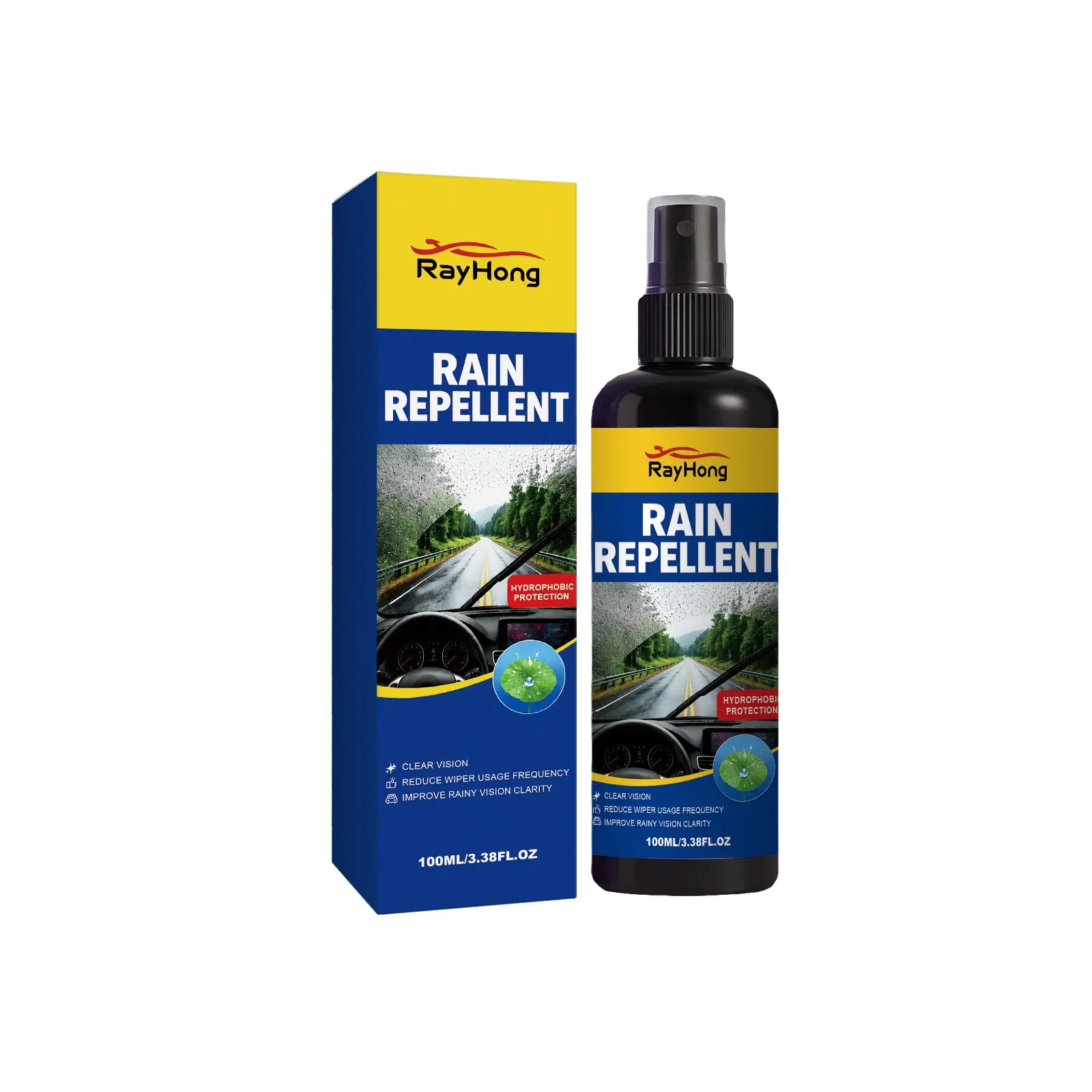 RAIN REPELLENT Ceramic Glass Cleaner & Coating - Cleans & Adds Hydrophobic Protection, Car Window Cleaner for Glass, and Mirrors, Trucks, SUVs, and Home Use