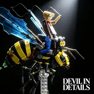 Steampunk Mechanical Bee Building Kit with Flower Display Base, Fantasy Bee Rider Collectible Model Bricks, DIY Assembly Toy for Adults Teens, Stress Relief Decor, Gift for Fantasy & Insect Lovers（1781 Pcs）