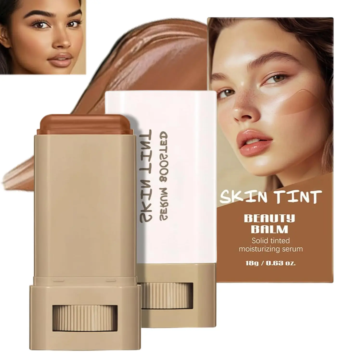 Serum‑Infused Beauty Balm Skin Tint Stick, Multi‑Purpose Twist‑Up Foundation & Concealer Stick, Buildable Coverage Oil‑Free Breathable Makeup Balm for Sensitive Skin (#03)