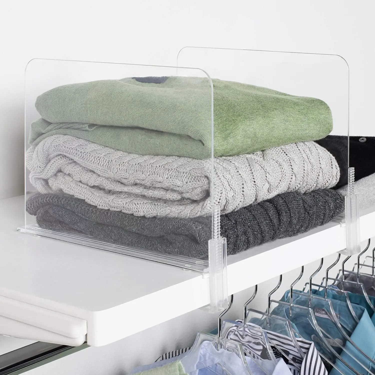 Richards Homewares 4 Pack Clear Acrylic Shelf Dividers, Adjustable Closet Organizer Separators for Purse & Sweaters, Fit up to 2.5” Thick Shelves