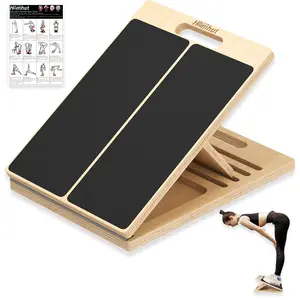 Slant Board with Wooden Structure, Lightweight Portable Calf Stretcher, Multi-angle Physical Therapy Board for Squats, For Heel Knee Leg Feet Ankle, Equipped with Ankle Brace
