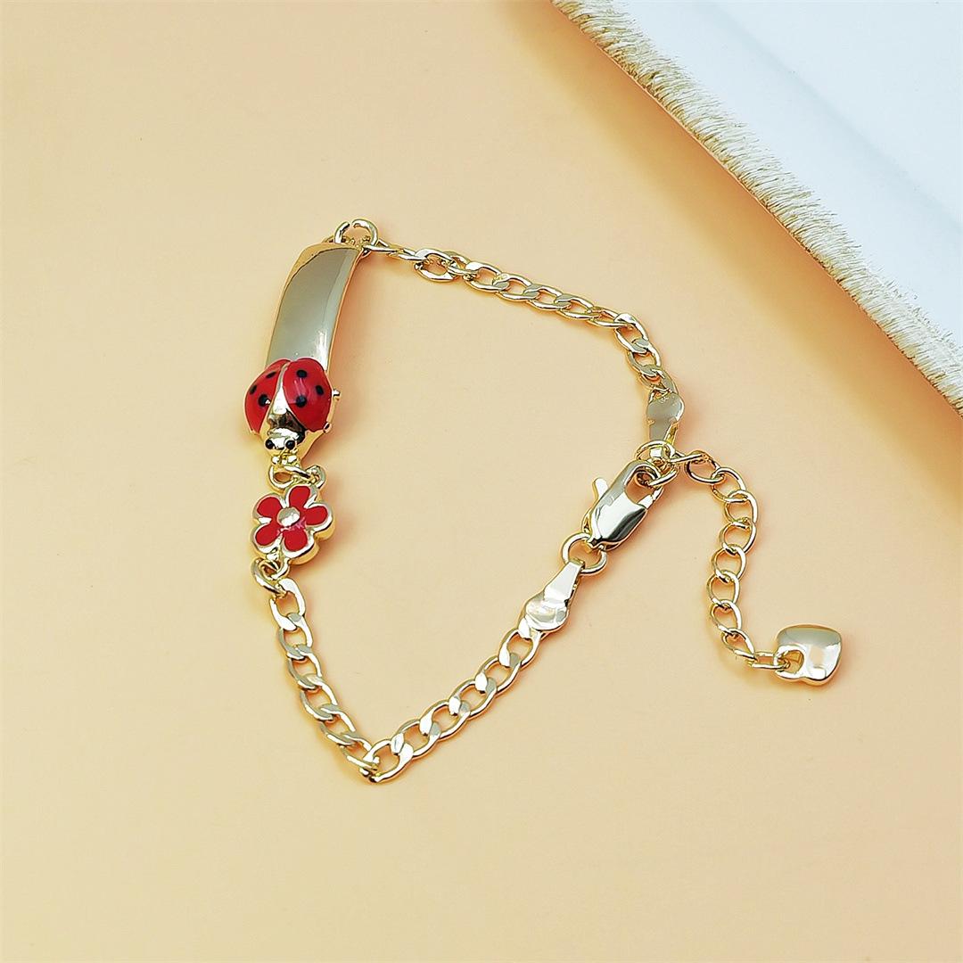 Boho Flower & Ladybug Charm Bracelet Gold Plated Dainty Bracelet for Women & Girls Cute Aesthetic Jewelry Perfect for Birthday Gifts Beach Vacation Daily Wear & Party Outfits