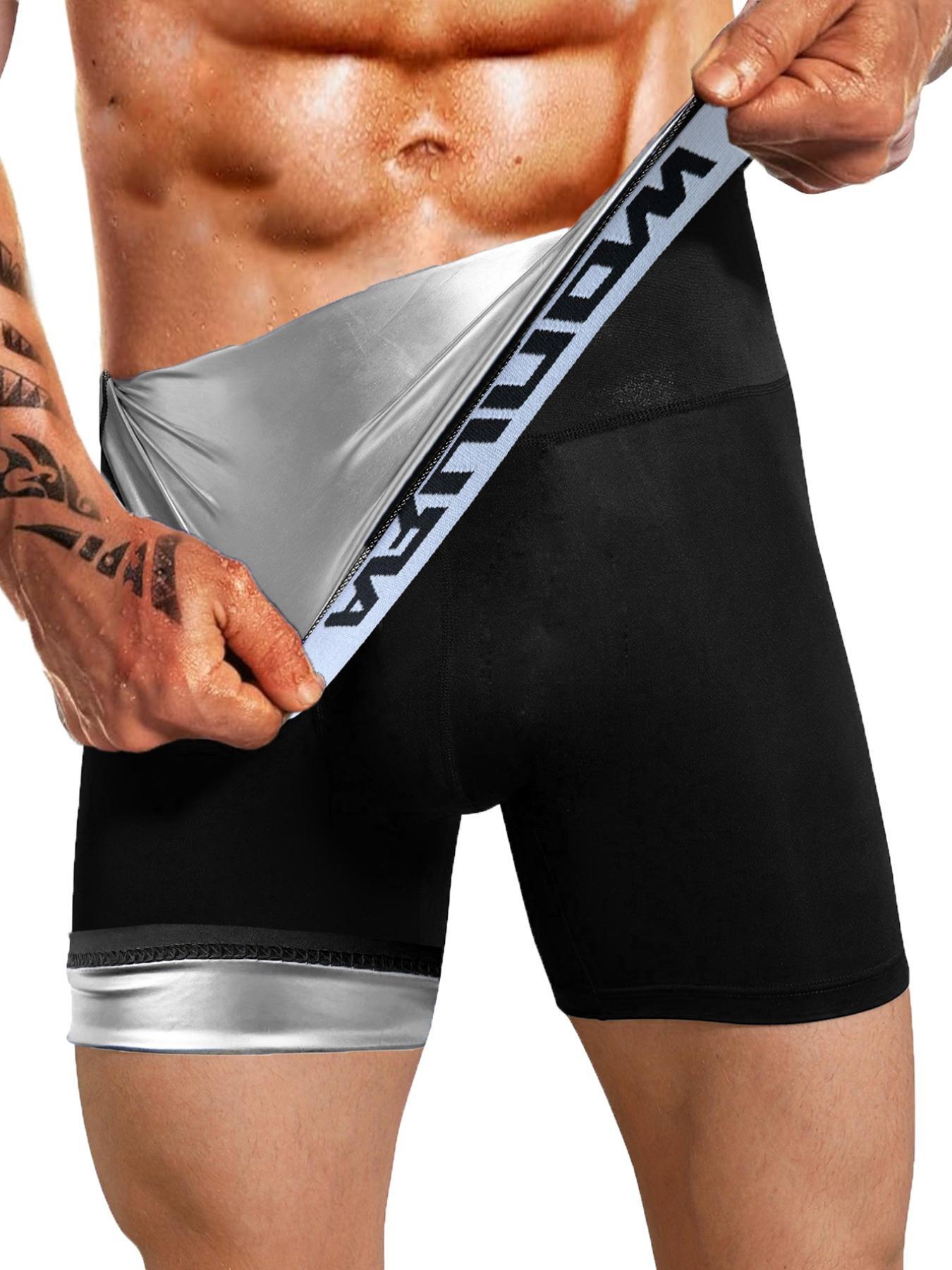 Men's Letter Tape High Waist Sauna Shorts, Functionality and Performance Casual Breathable Comfortable Sports Shorts, Workout Compression Shorts for Men, Shapewear