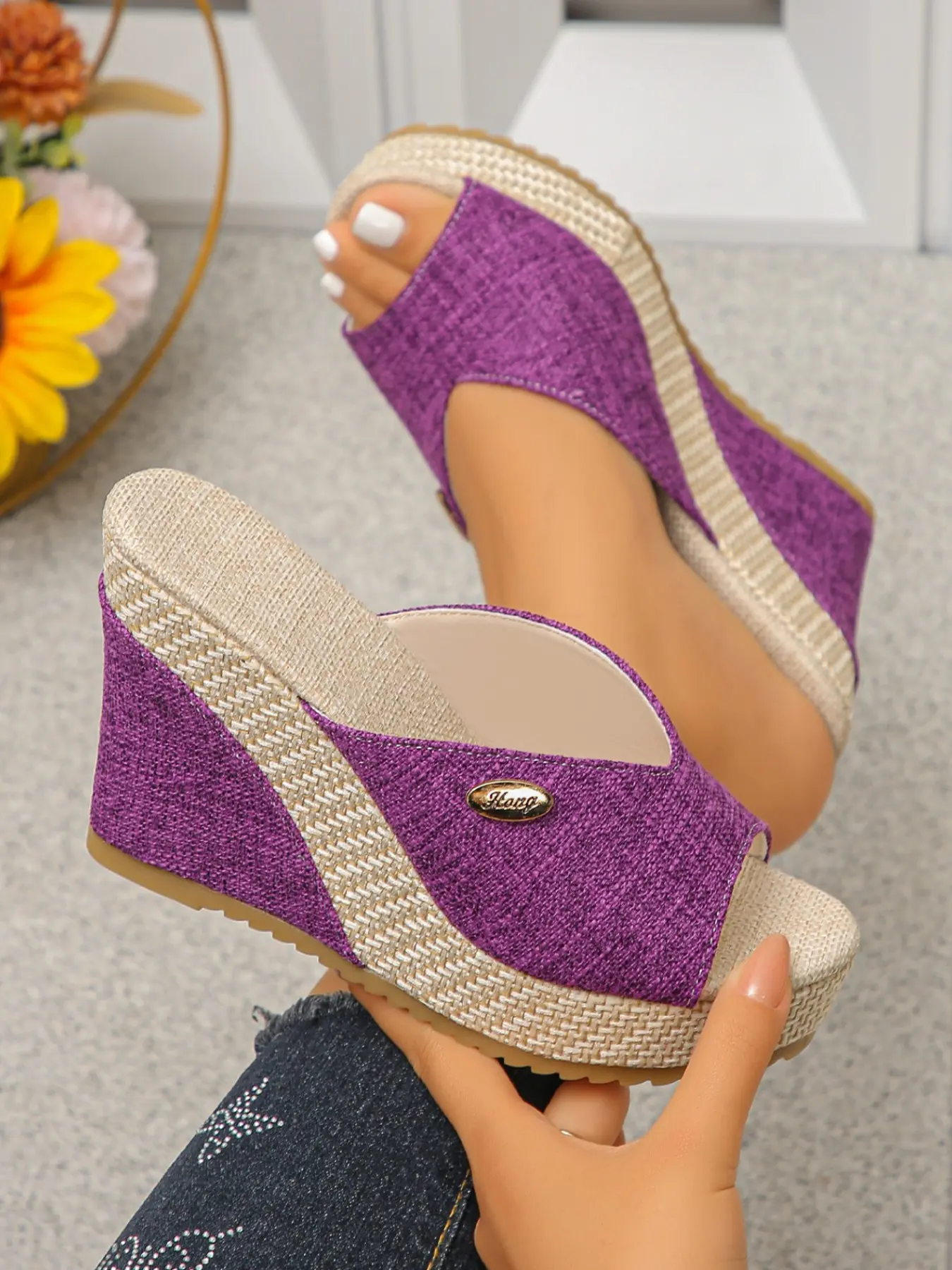 Rustic Straw Wedge Sandals, Breathable Linen Heeled High Heels, Beach Vacation Versatile Women's Shoes, Daily Commute Flip Flops, Multiple Colors Available