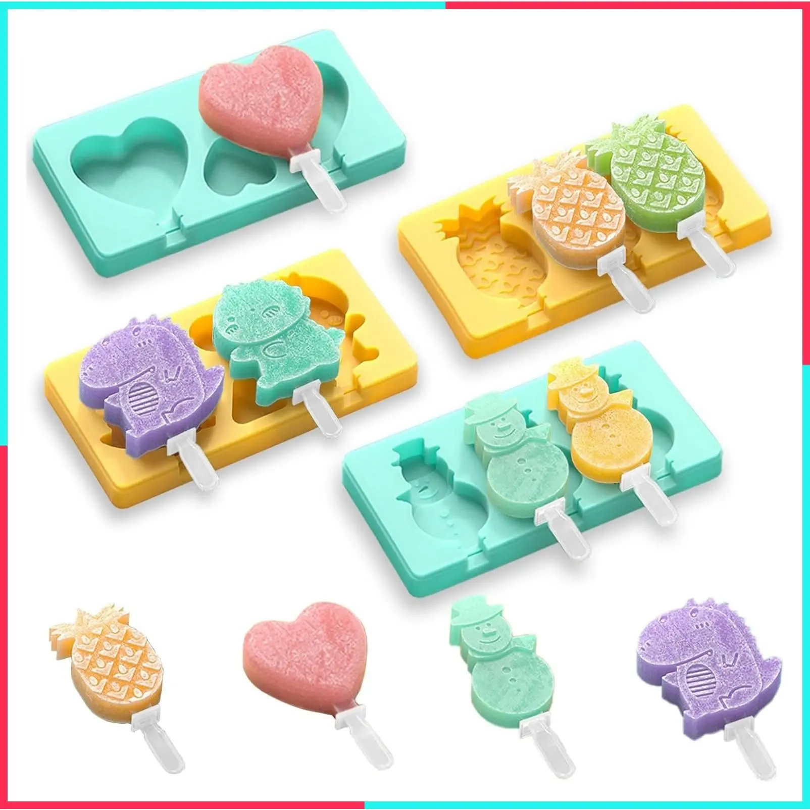 4 Pack 10-Cavity Food-Grade Silicone Popsicle Molds with Reusable Sticks, Non-Stick Easy Release Ice Pop Cream Maker, Stackable Space Saving