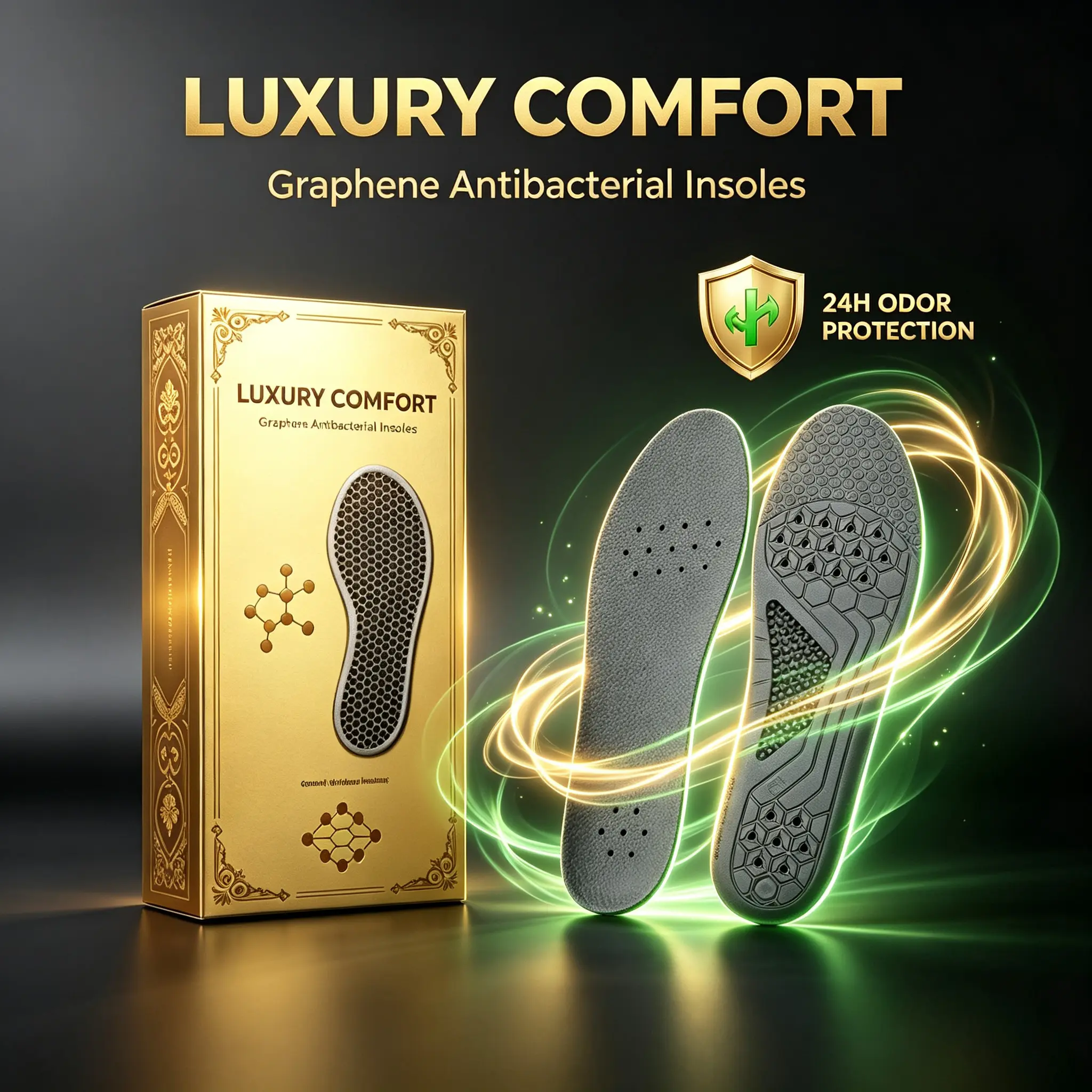 Graphene-Infused Orthotic Insoles - Antibacterial Odor Control, Breathable, Sweat-Wicking, High-Elastic Shock-Absorption, Arch Support, Elastic Foam, All Seasons, Trim-to-Size for Plantar Fasciitis Pain Relief, Athletic, Fishing, Hunting Use, Camp