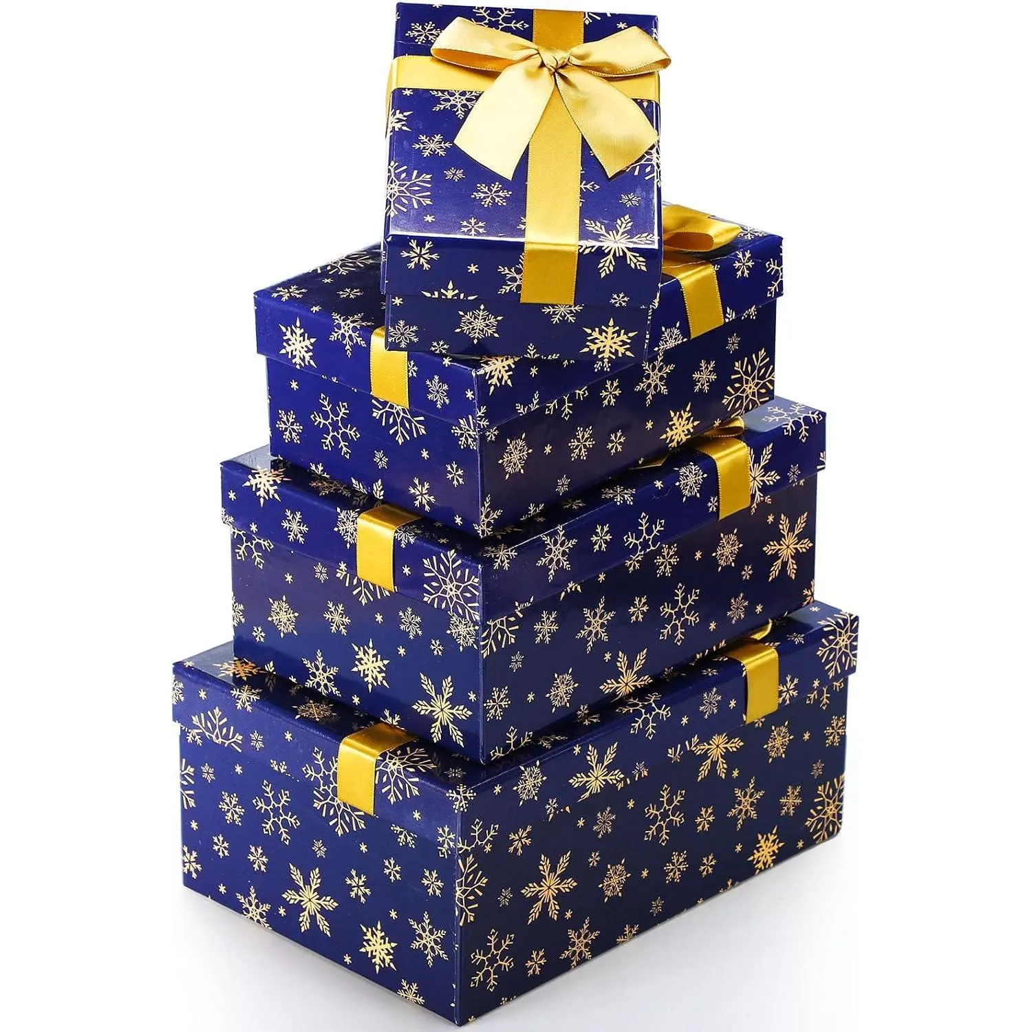 4 count Winter Nesting  Boxes Snowflake Boxes Hard Stackable Boxes with  Decorative Winter Nested Present Boxes for Birthday Party  Supplies(Blue and ,Snowflake)