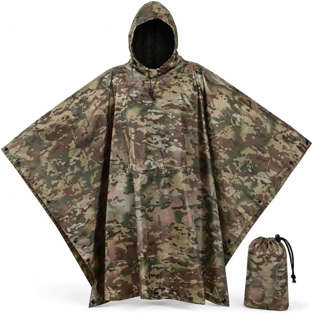 Baby Military-Style Rip-Stop Camouflage Rain Poncho, Multi-Use Baby Rainwear, Acu