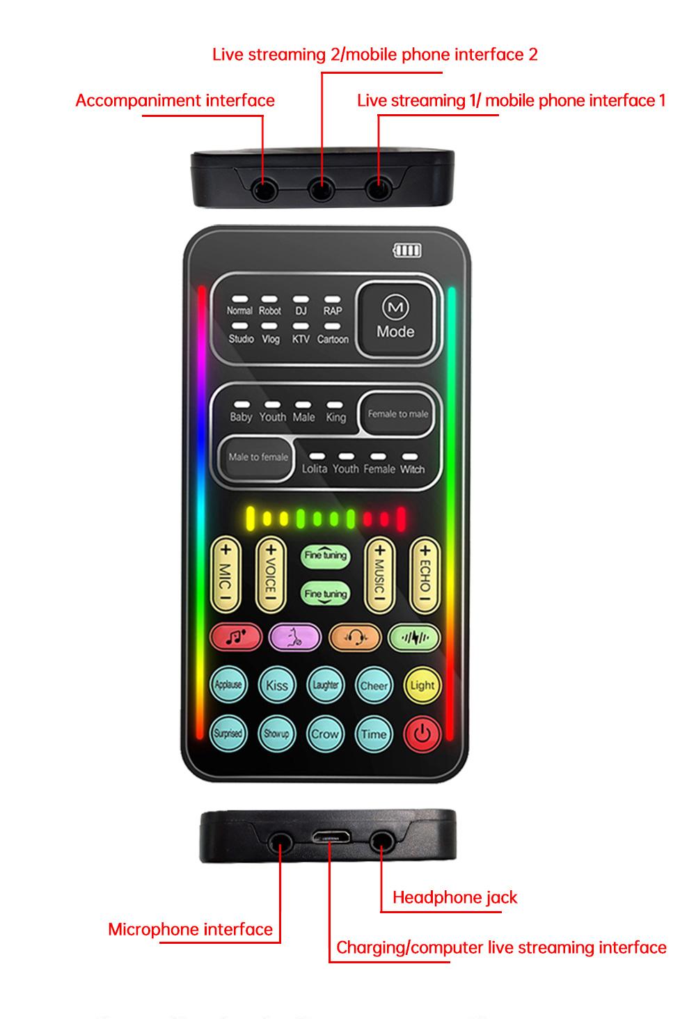 Professional Podcast Sound Mixer Bundle i9 Voice Changer Mini Multiple Audio Effect Bluetooth-Compatible Live  Cards Ultra-Thin Portable Live  Card Mic Tool