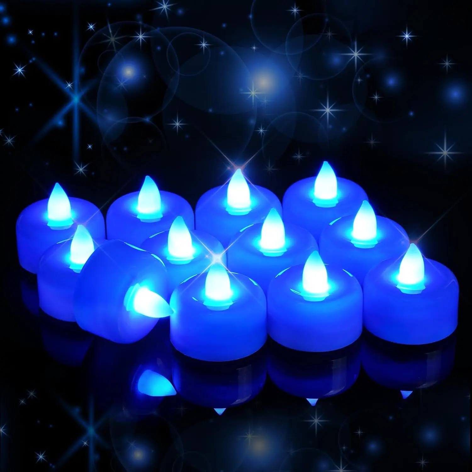 24-Pack Blue Flameless LED Tealights - Synthetic, Flame-Free, Long-Lasting Battery-Operated Lights for Wedding, Party, Holiday Home & Festive Decor