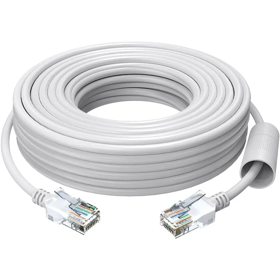 Cat5e Ethernet Network Cable - 60ft Plastic/PVC High-Speed RJ45 8-Pin Cord, 1000Mbps 155Mhz, Weatherproof for In-Wall/Outdoor POE Systems, Internet Routers