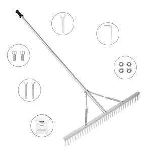 【DealsForYouDays】VEVOR Landscape Rake, 36" Head Aluminum Landscape Rake, Lake Weed Rake with 75" Long Handle, for Loosening Soil, Lawn Care, Weeding Lake, Garden, Pond