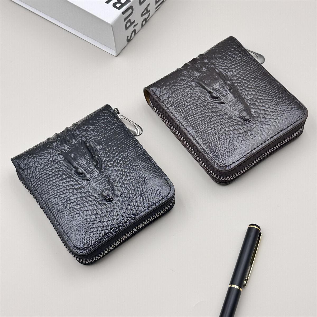 Men's Short Crocodile Zip Wallet PU Leather Bifold with Multiple Card Slots Large Capacity Coin Purse & Cash Organizer for Everyday Carry