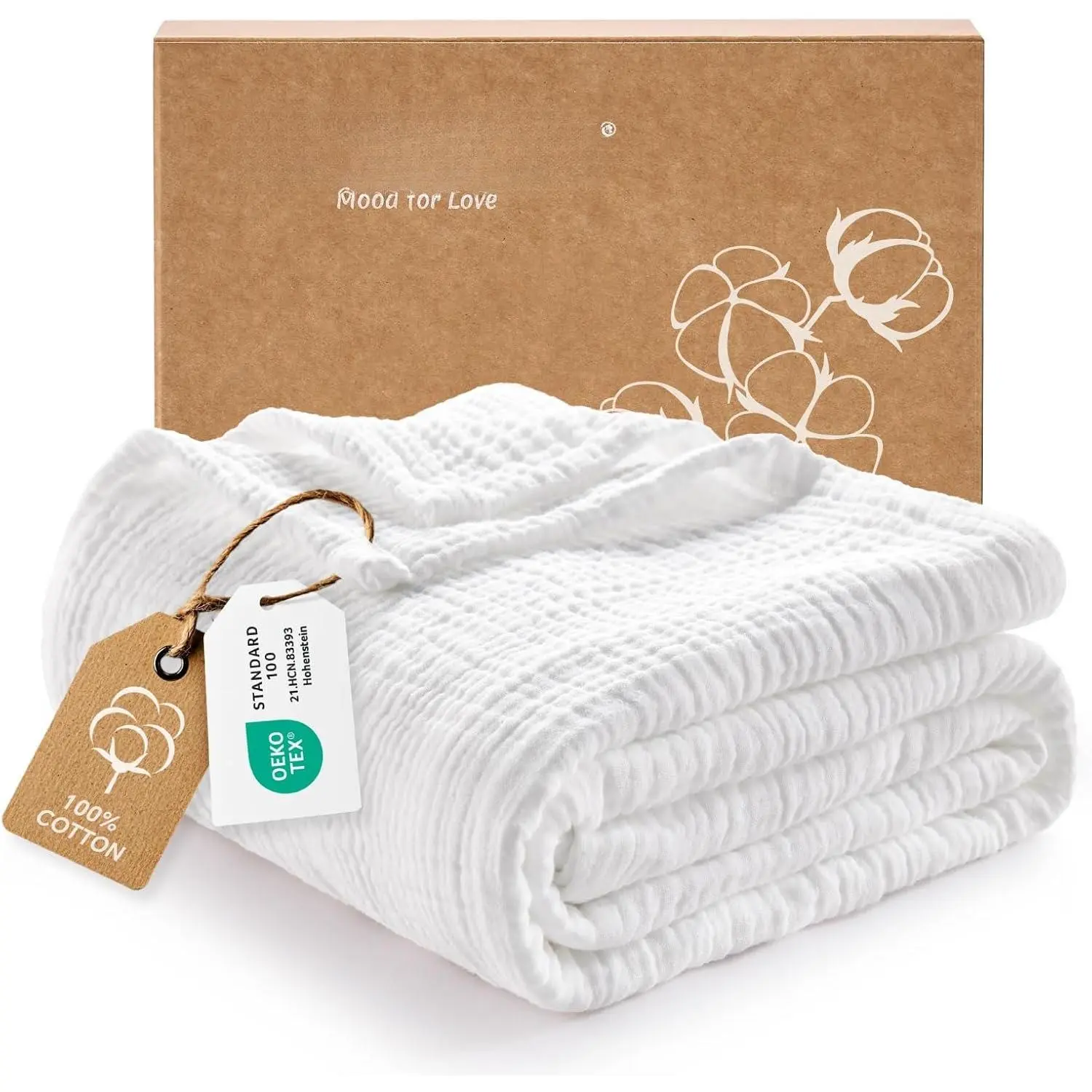 Muslin Blanket for Adults, Breathable, White, 50"x70" | 4-Layer Large Throw Breathable Lightweight Gauze Blanket for Couch, Bed, Summer Cooling  for Women, Men & Hot Sleeper